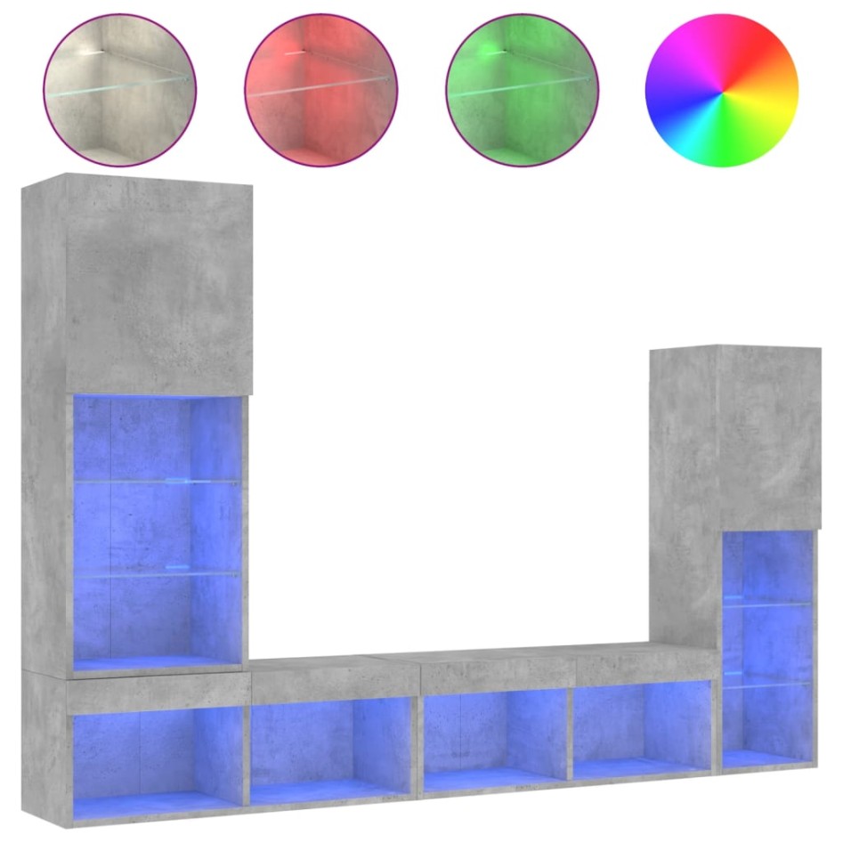 Muebles TV pared con LED 4 pzas madera ingeniería gris