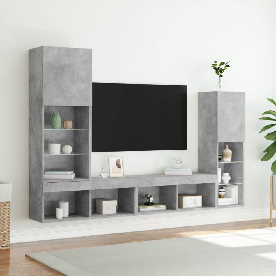 Muebles TV pared con LED 4 pzas madera ingeniería gris