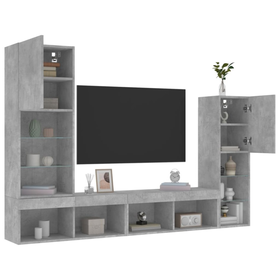 Muebles TV pared con LED 4 pzas madera ingeniería gris
