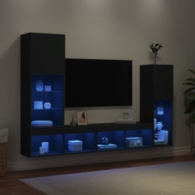 Muebles de TV de pared con LED 4 pzas madera ingeniería