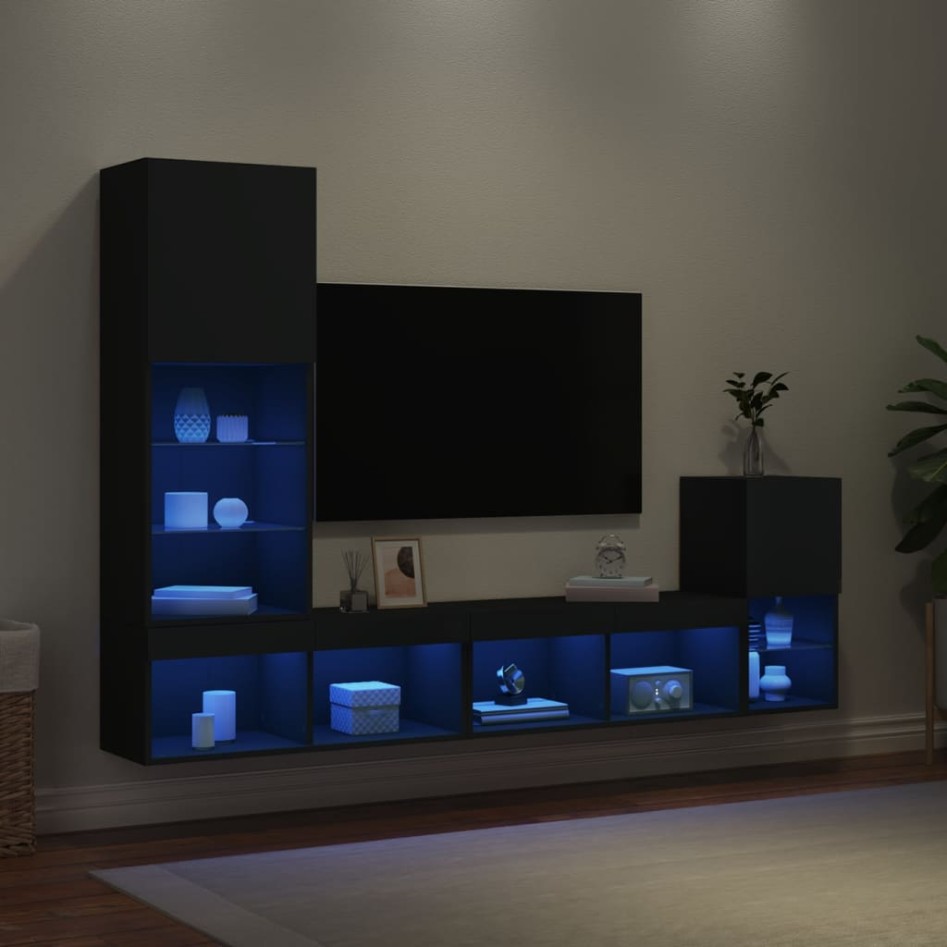 Muebles de TV de pared con LED 4 pzas madera ingeniería