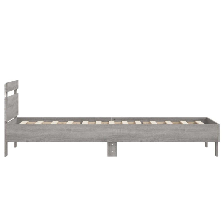 Estructura de cama cabecero luces LED gris Sonoma 90x200