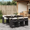 Set de comedor de jardín 7 pzas y cojines ratán sintético negro
