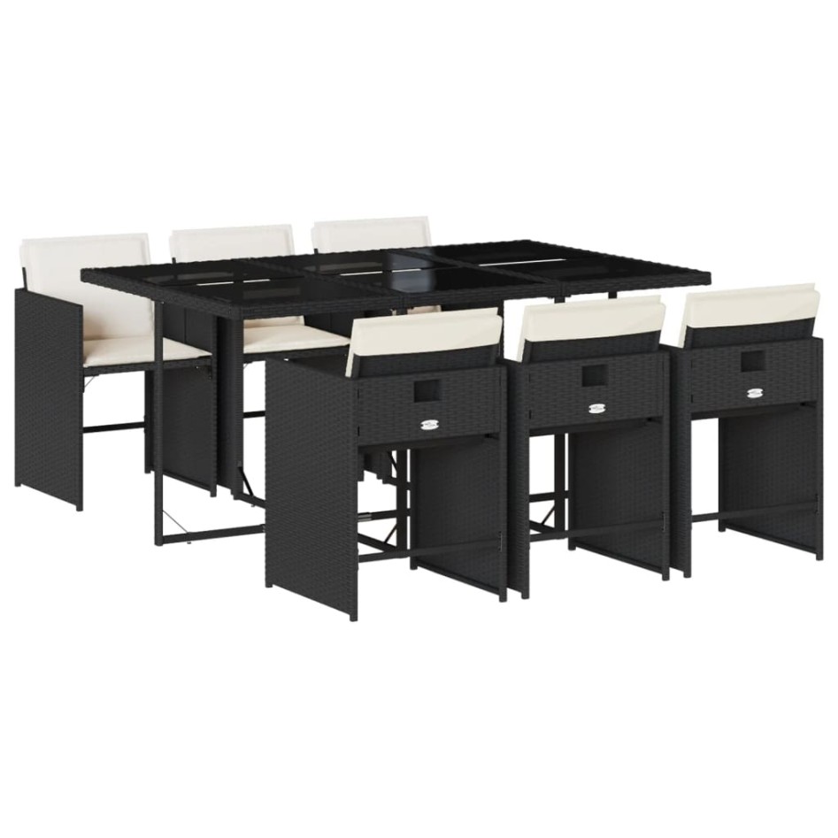 Set de comedor de jardín 7 pzas y cojines ratán sintético