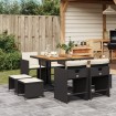 Set de comedor de jardín 9 pzas y cojines ratán sintético negro