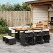 Set de comedor jardín 11 pzas con cojines ratán sintético negro
