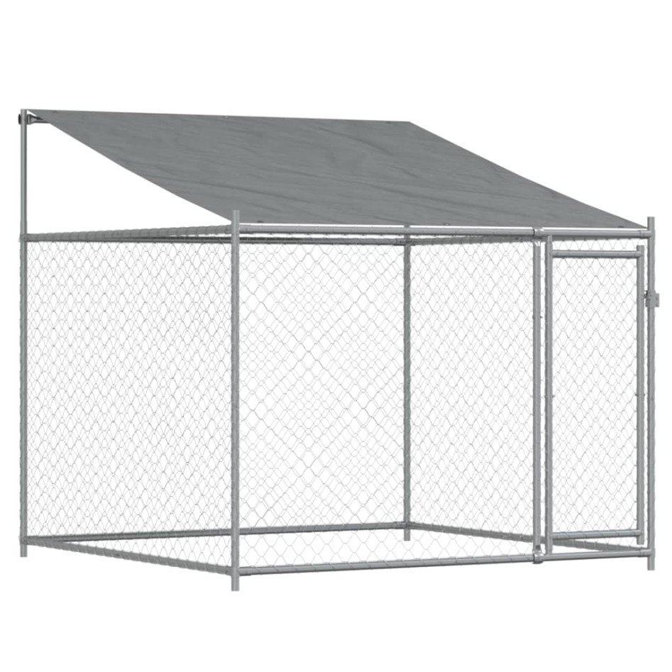 Jaula de perros techo y puertas acero galvanizado gris 8x2x2