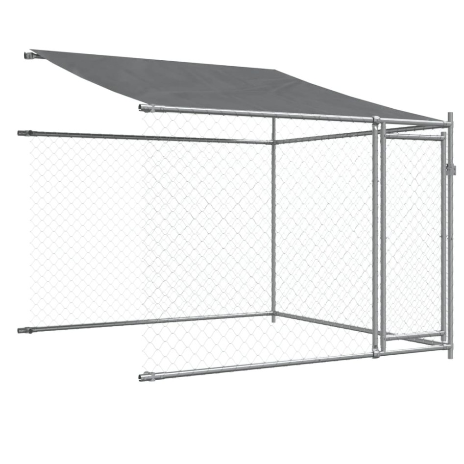 Jaula de perros techo y puertas acero galvanizado gris 8x2x2