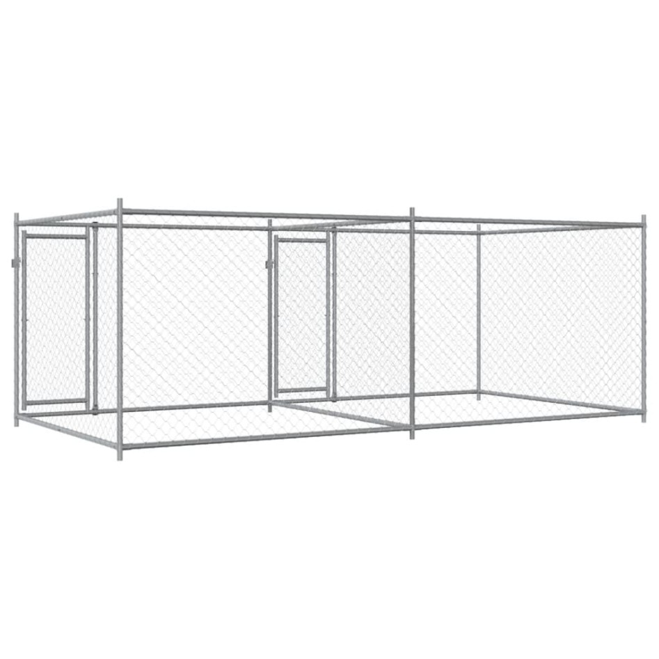 Jaula de perros con puertas acero galvanizado gris 4x2x1,5