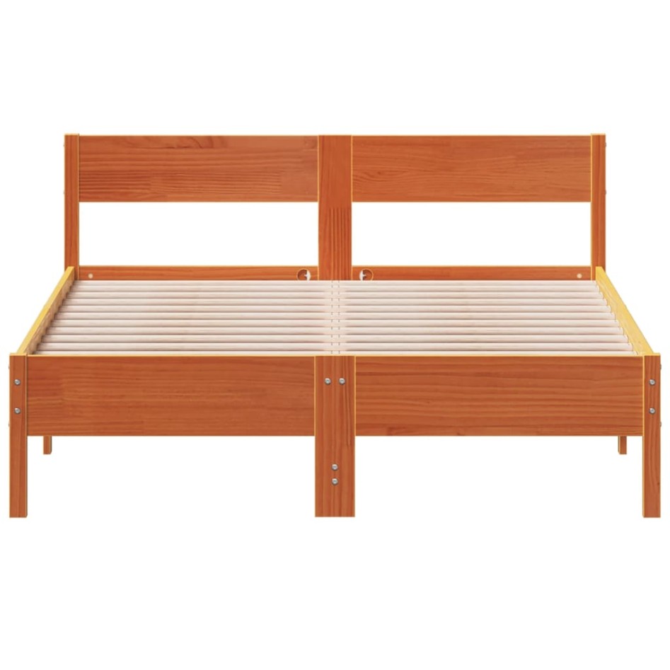 Cama sin colchón madera maciza de pino marrón cera 140x190