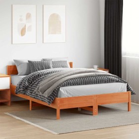 Cama sin colchón madera maciza de pino marrón cera 120x200