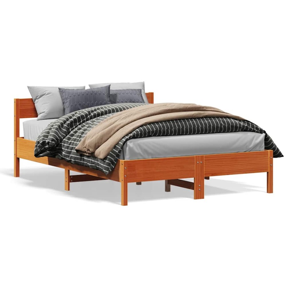 Cama sin colchón madera maciza de pino marrón cera 120x200