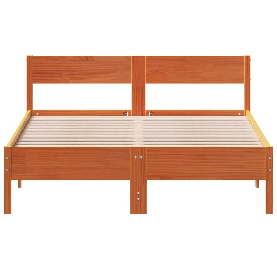 Cama sin colchón madera maciza de pino marrón cera 120x200