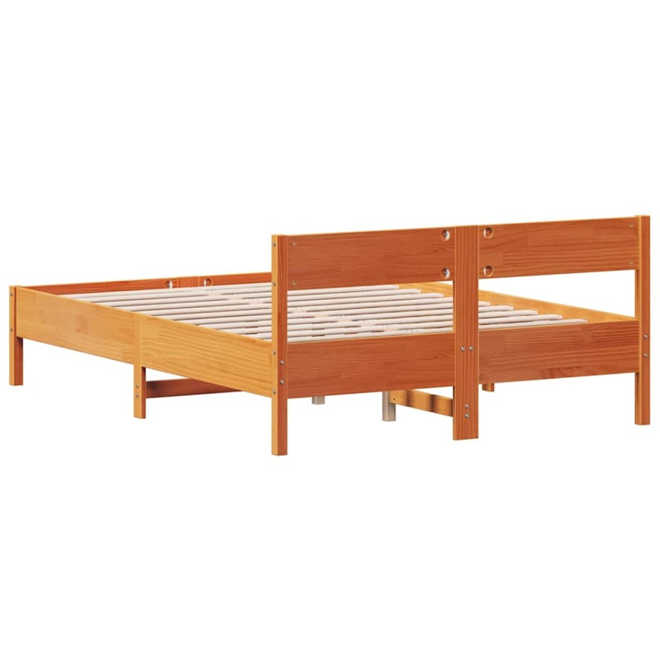 Cama sin colchón madera maciza de pino marrón cera 120x200