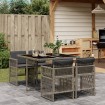 Set comedor de jardín 5 piezas con cojines ratán sintético gris