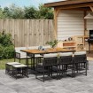 Set de comedor jardín 11 pzas con cojines ratán sintético negro