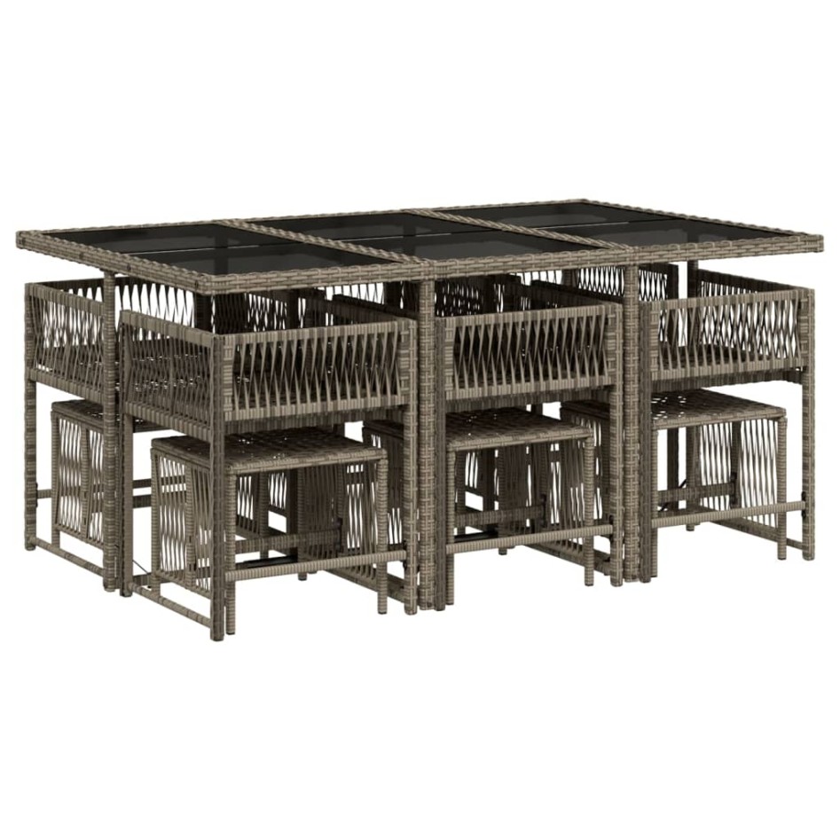 Set de comedor de jardín 11 pzas y cojines ratán sintético