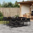 Set de comedor de jardín 9 pzas y cojines ratán sintético negro