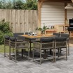 Set comedor jardín 9 pzas y cojines ratán sintético gris