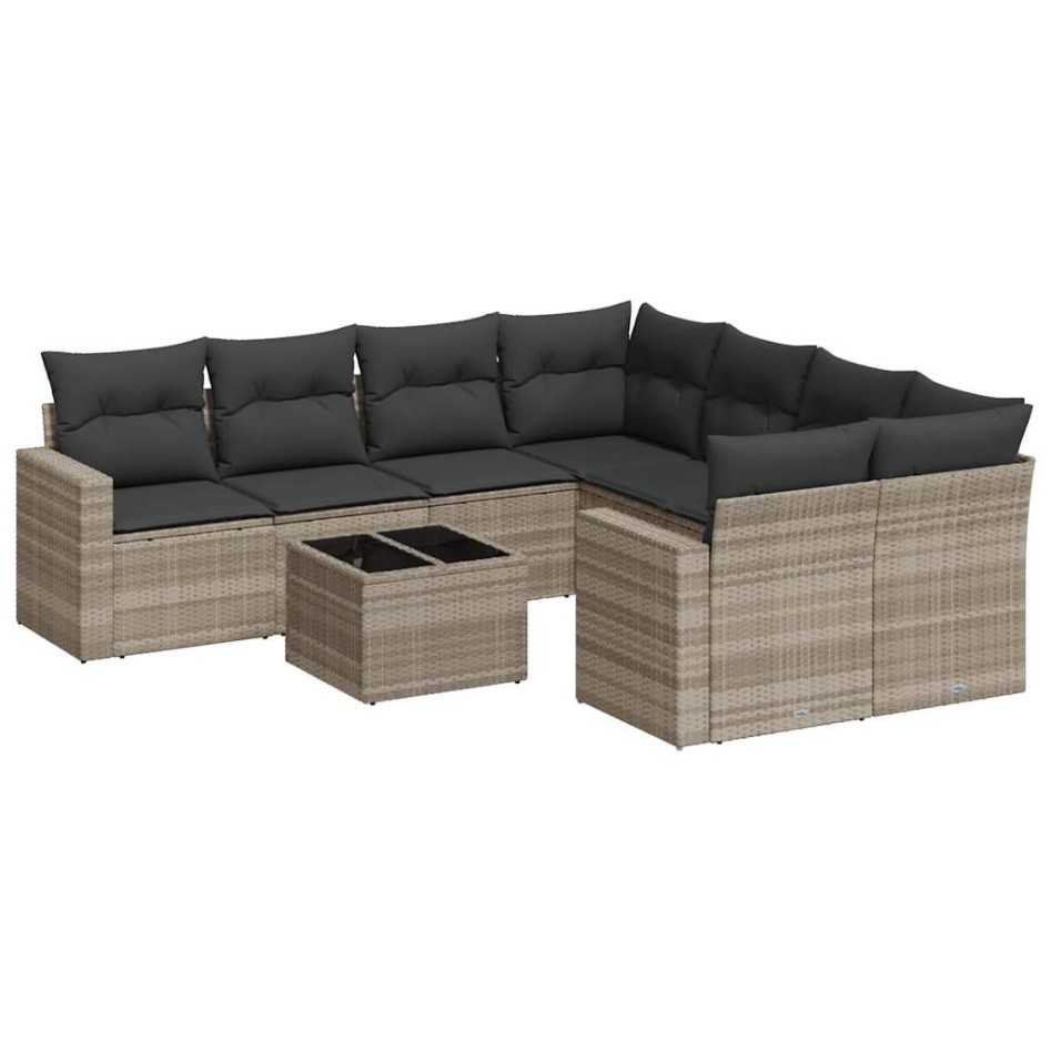 Set muebles jardín 9 pzas y cojines ratán sintético gris