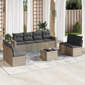 Set de muebles de jardín 9 pzas y cojines ratán sintético