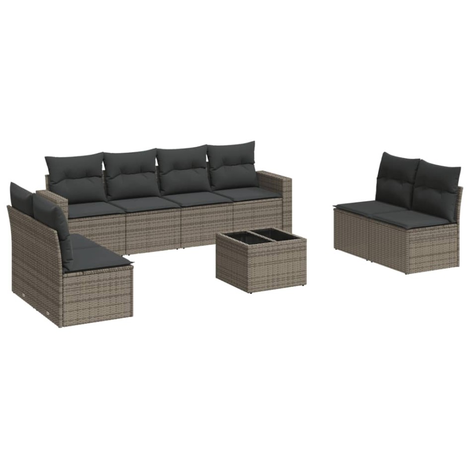 Set de muebles de jardín 9 pzas y cojines ratán sintético