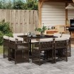 Set comedor para jardín 9 pzas y cojines ratán sintético marrón