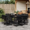 Set de comedor de jardín 9 pzas y cojines ratán sintético negro