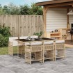 Set comedor de jardín 7 pzas con cojines ratán sintético beige