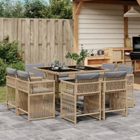 Set comedor de jardín 9 pzas con cojines ratán sintético