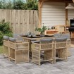 Set comedor de jardín 9 pzas con cojines ratán sintético beige