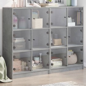Estantería con puertas madera de ingeniería gris 136x37x109