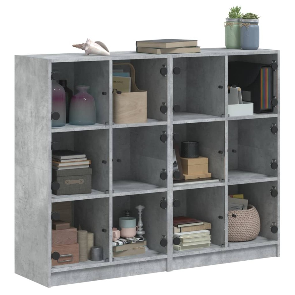 Estantería con puertas madera de ingeniería gris 136x37x109