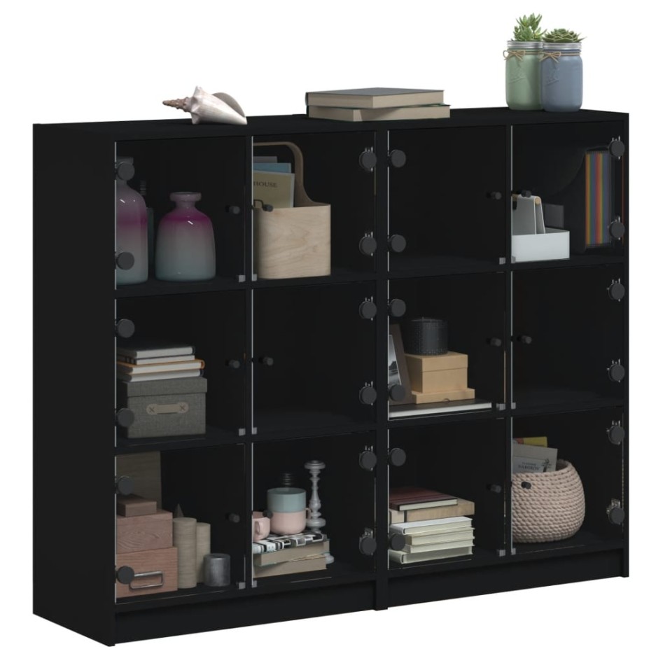 Estantería con puertas madera de ingeniería negro 136x37x109