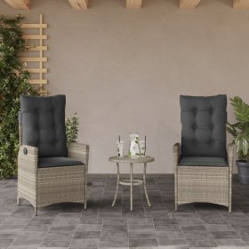 Sillones reclinables de jardín con cojines gris 2 uds ratán