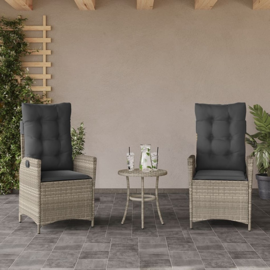 Sillones reclinables de jardín con cojines gris 2 uds ratán