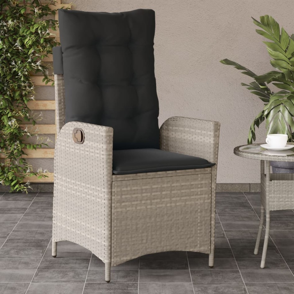 Sillones reclinables de jardín con cojines gris 2 uds ratán