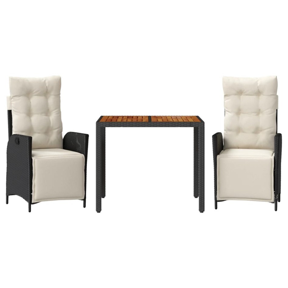 Set comedor de jardín 3 pzas con cojines ratán sintético