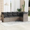 Set de sofás jardín y cojines 5 pzas ratán sintético gris claro