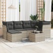 Set de sofás de jardín 7 pzas con cojines ratán PE gris claro
