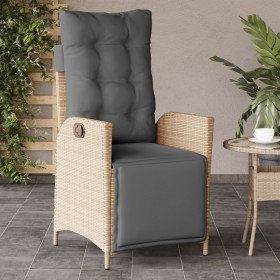Sillón reclinable de jardín con reposapiés ratán PE beige
