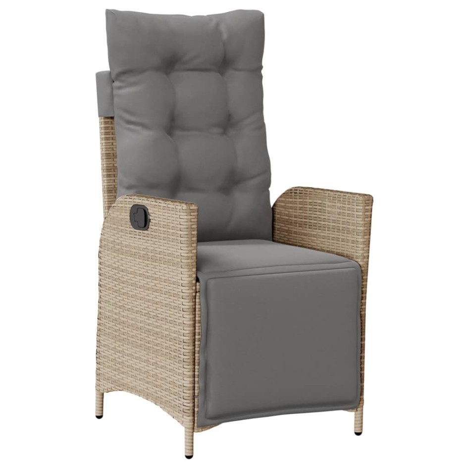 Sillón reclinable de jardín con reposapiés ratán PE beige