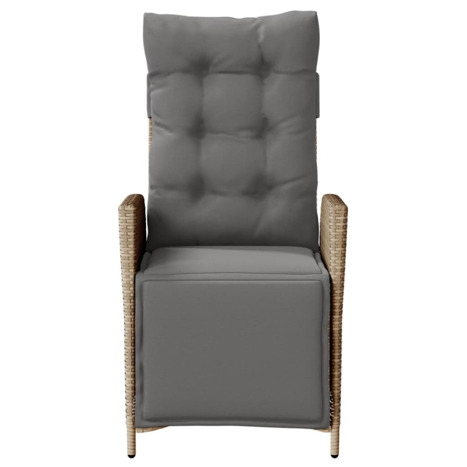 Sillón reclinable de jardín con reposapiés ratán PE beige