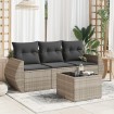 Set de sofás de jardín 4 pzas y cojines ratán sintético gris