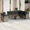 Set de sofás de jardín 10 pzas con cojines ratán sintético gris