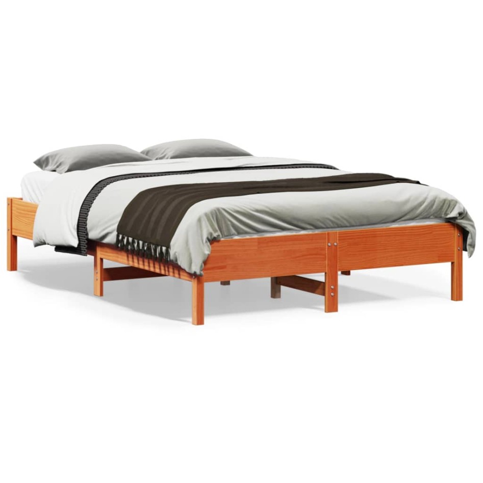 Cama sin colchón madera maciza de pino marrón cera 140x190
