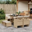 Set comedor de jardín 9 pzas con cojines ratán sintético beige