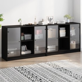 Estantería con puertas madera de ingeniería negro 204x37x75