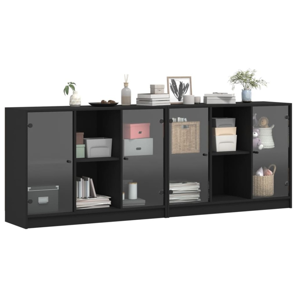 Estantería con puertas madera de ingeniería negro 204x37x75