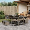 Set de comedor de jardín 11 pzas y cojines ratán sintético gris